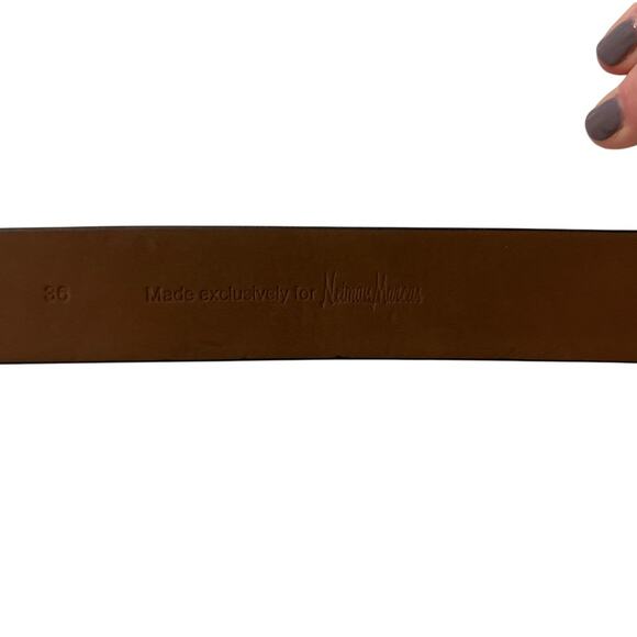 Neiman Marcus Black Leather Belt silver tone buckle Size 36